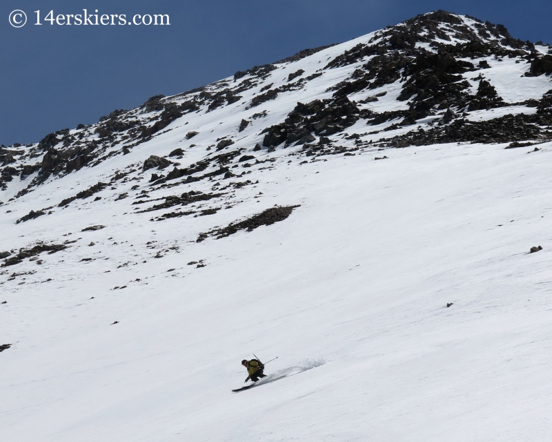 Mark Cavaliero bakcountry skiing on Mount Elbert northwest gullies.