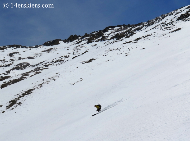 Mark Cavaliero bakcountry skiing on Mount Elbert northwest gullies.