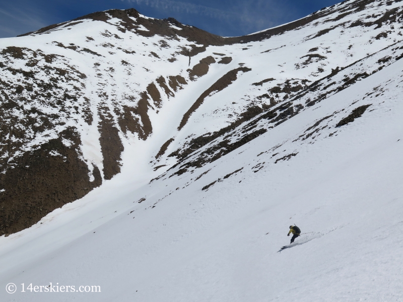 Mark Cavaliero bakcountry skiing on Mount Elbert northwest gullies.