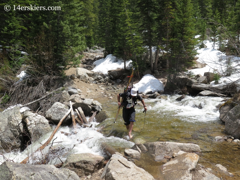 Stream crossing while approaching the northwest gullies on Mount Elbert. 