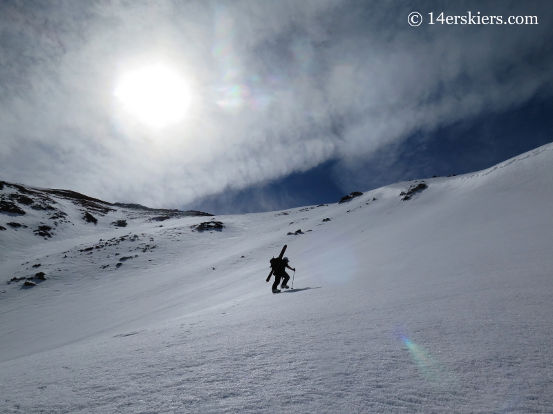 Mark Cavaliero climbing the northwest gullies on Mount Elbert. 