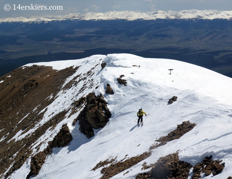 Mark Cavaliero bakcountry skiing on Mount Elbert northwest gullies. 