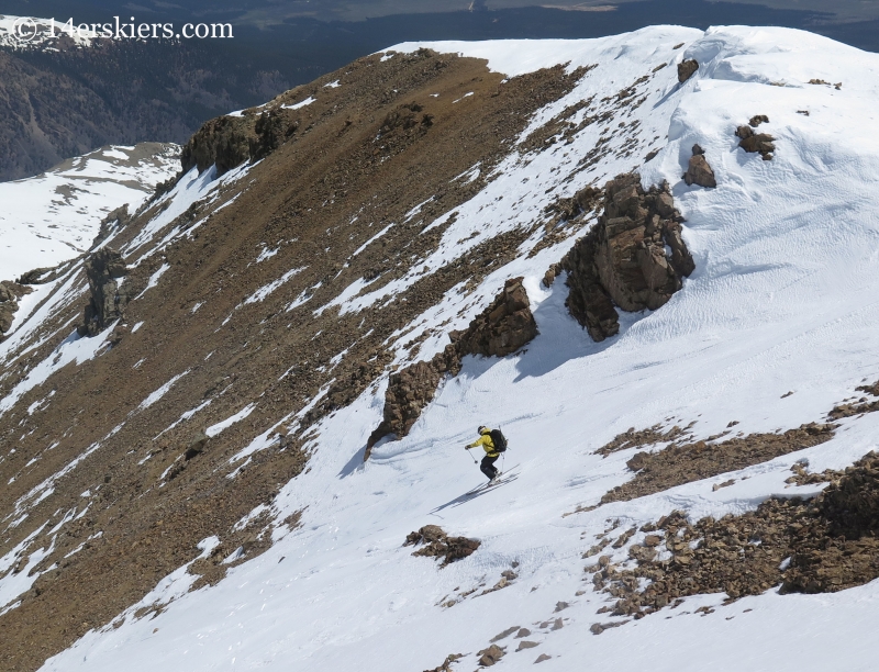 Mark Cavaliero bakcountry skiing on Mount Elbert northwest gullies.