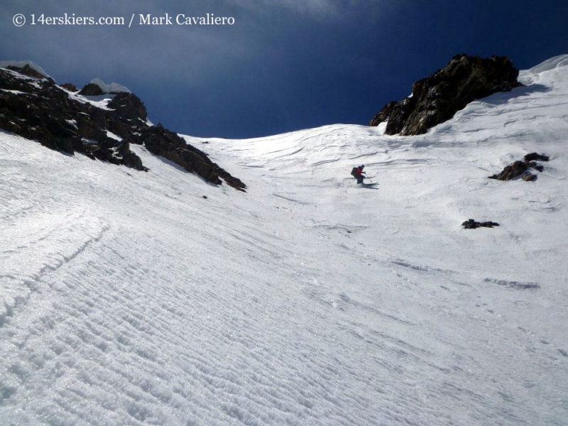 Brittany Walker Konsella bakcountry skiing on Mount Elbert northwest gullies.