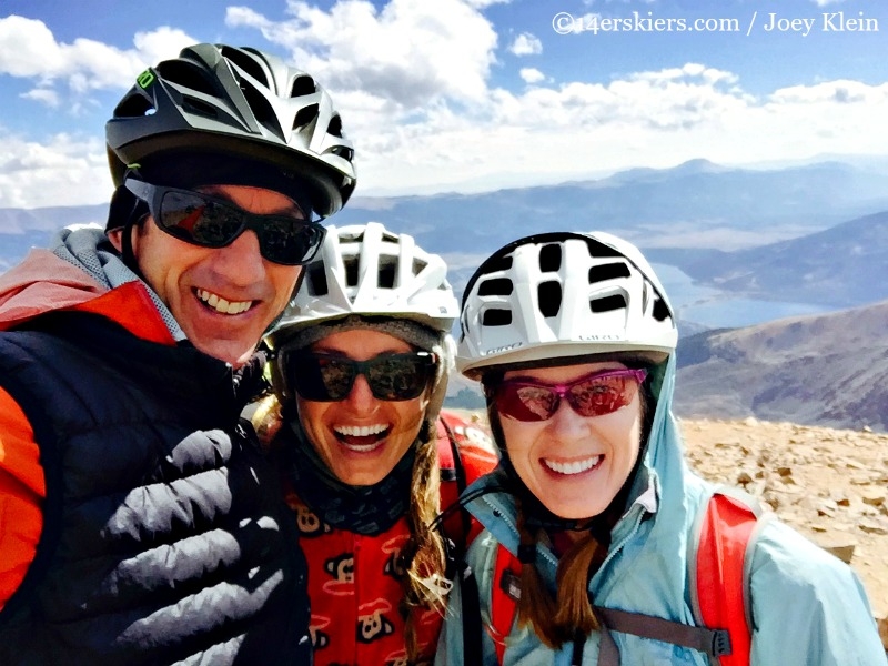 Joey Klein, Jessica Martin, Brittany Konsella mountain biking on Mount Elbert. 