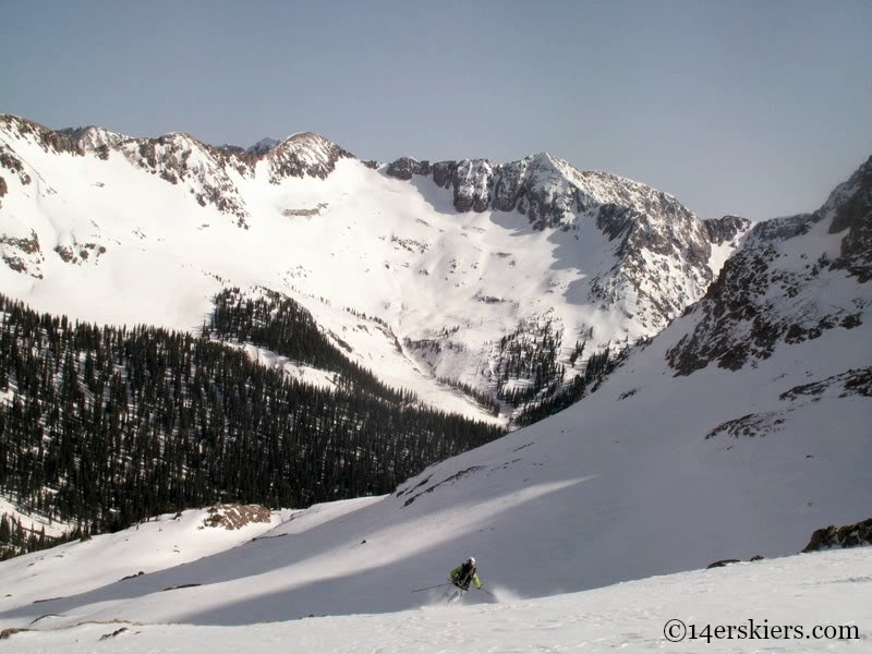 Backcountry skiing on Mount Eolus.