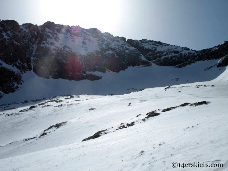 Backcountry skiing on Mount Eolus.