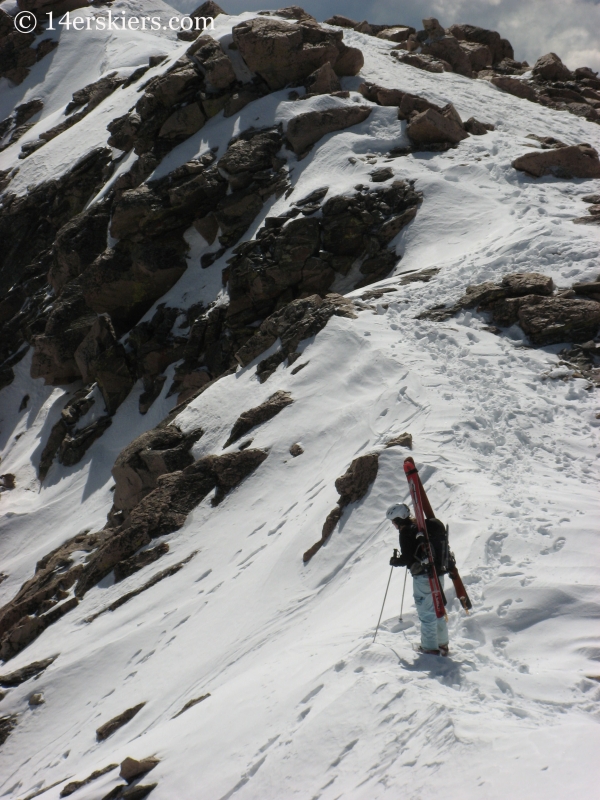 Brittany Walker Konsella scoping out a ski line on Mount Evans.