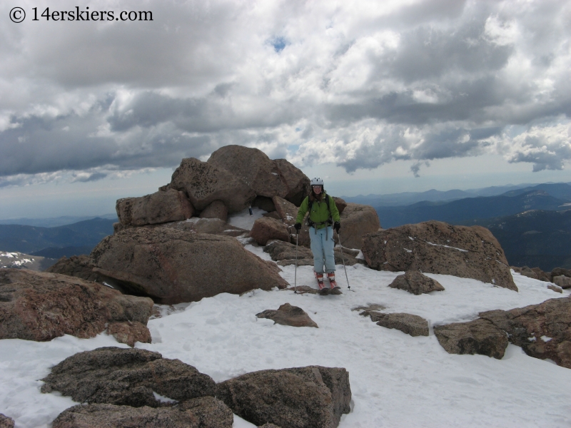 Brittany Walker Konsella skiing from the top of Mount Evans.