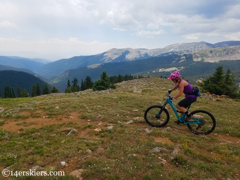 Mountain biking Fairview Peak near Fossil Ridge in Colorado. 