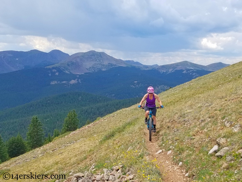 Mountain biking Fairview Peak near Fossil Ridge in Colorado. 