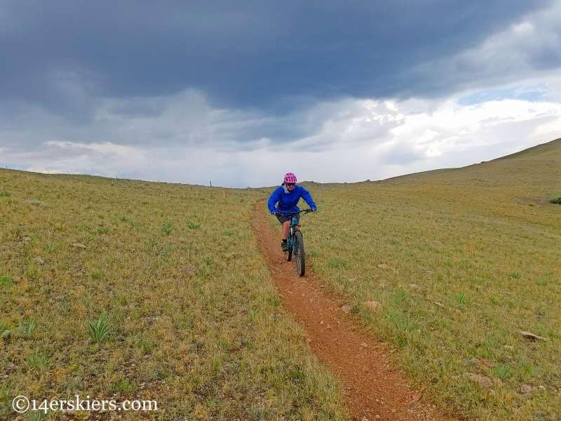 Mountain biking Fairview Peak near Fossil Ridge in Colorado. 