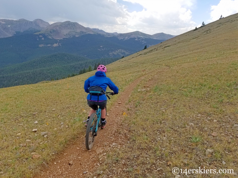 Mountain biking Fairview Peak near Fossil Ridge in Colorado. 