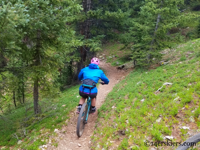 Mountain biking Fairview Peak near Fossil Ridge in Colorado. 