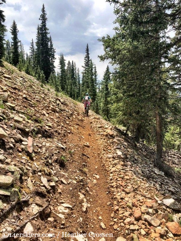 Mountain biking Fairview Peak near Fossil Ridge in Colorado. 