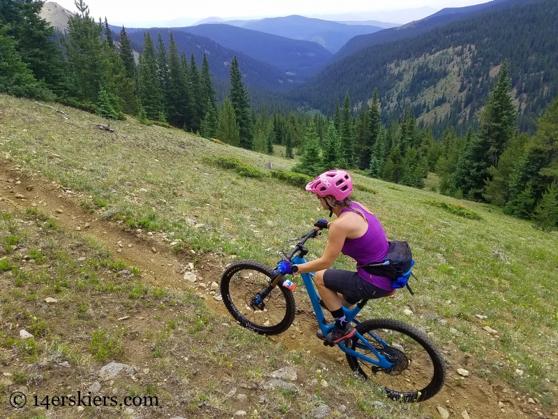 Mountain biking Fairview Peak near Fossil Ridge in Colorado. 