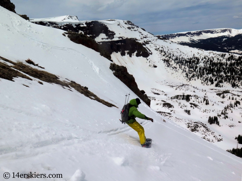 Marko Ross-Bryant backcountry snowboarding Flat Top Mountain in Colorado.