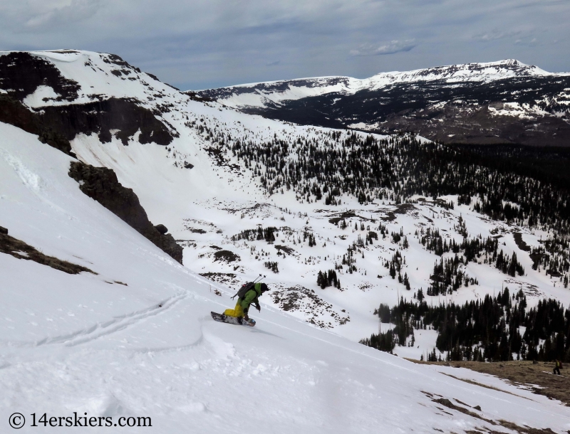 Marko Ross-Bryant backcountry snowboarding Flat Top Mountain in Colorado.