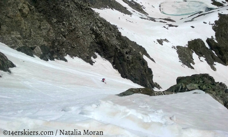 Brittany Walker Konsella skiing Fletcher Mountain Northeast Couloirs.