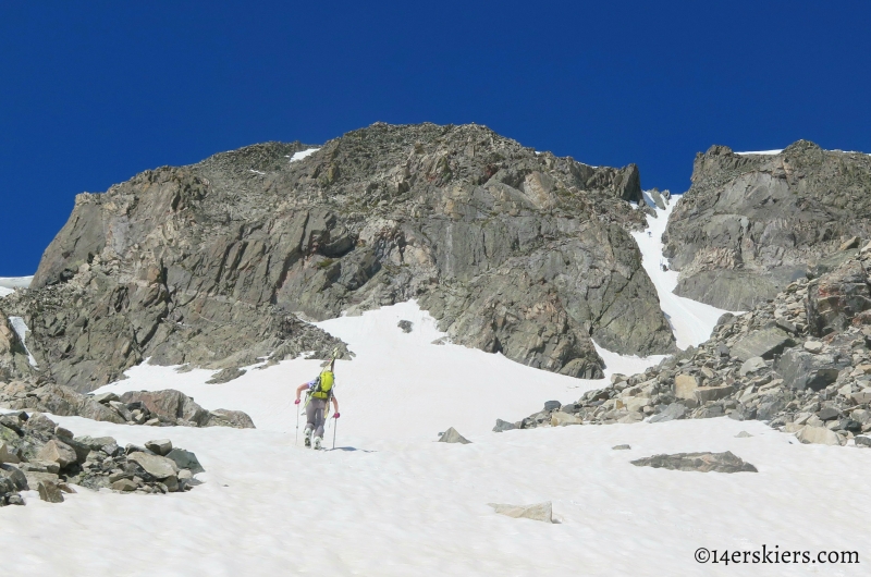 Skiing Fletcher Mountain Northeast Couloirs.