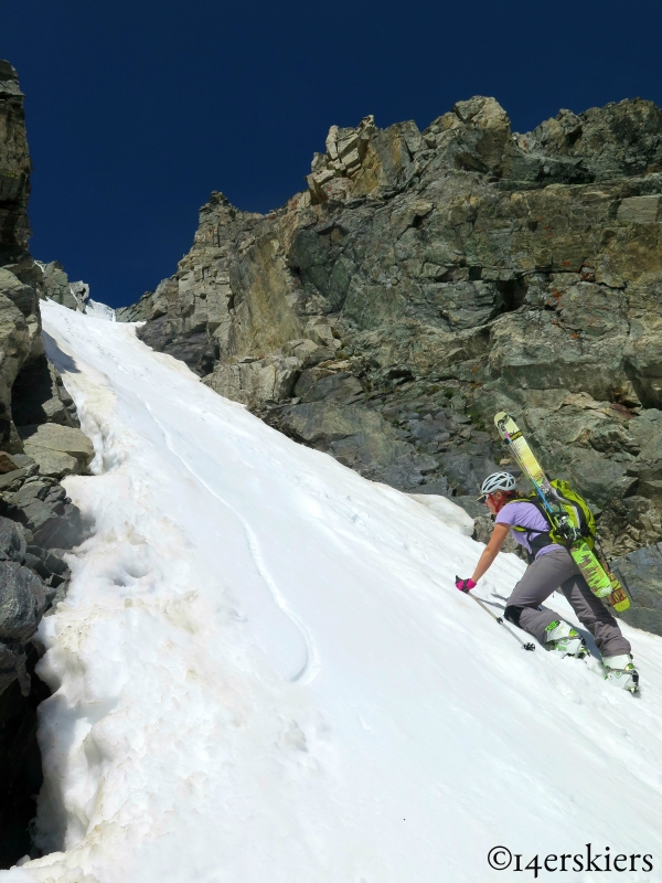 Natalie Moran climbing Fletcher Mountain Northeast Couloirs.