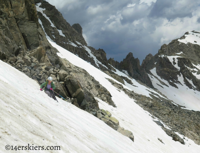 Natalie Moran skiing Fletcher Mountain Northeast Couloirs.