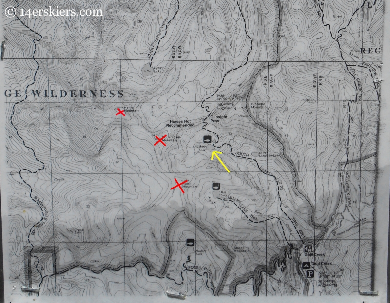 Map of southern Fossil Ridge Wilderness