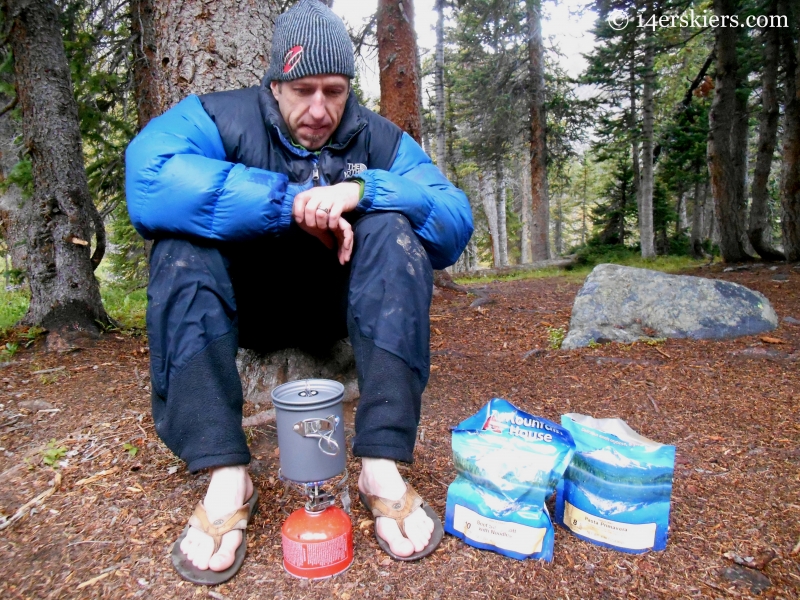 dinner while backpacking in the Fossil Ridge Wilderness