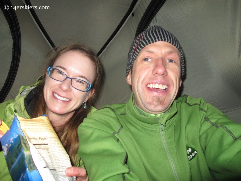 Mountain House meals in our Big Agnes Tent