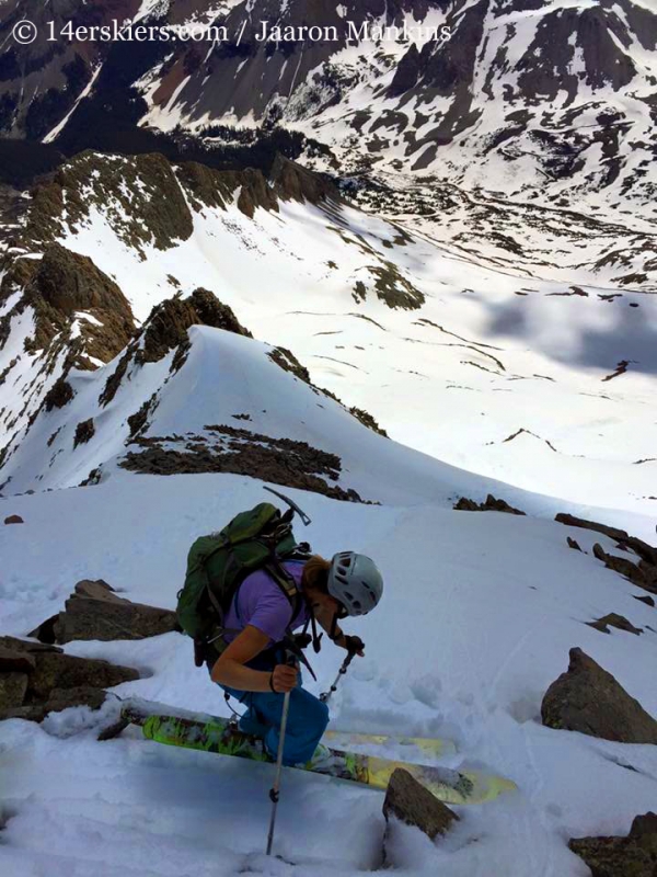 Natalie Moran backcountry skiing on Gladstone Peak. 