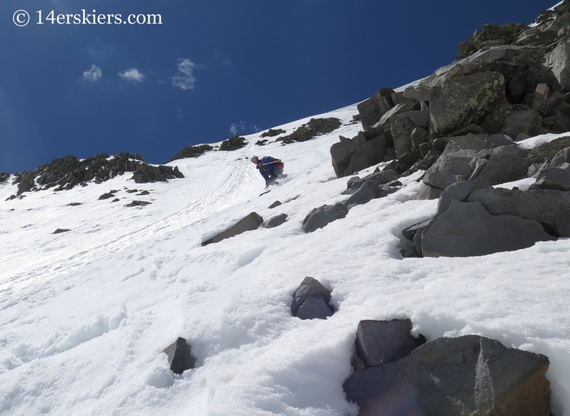 Jaaron Mankins backcountry skiing on Gladstone Peak. 