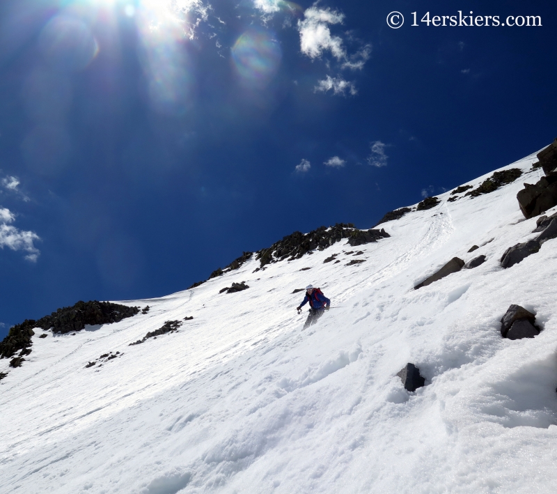 Jaaron Mankins backcountry skiing on Gladstone Peak. 