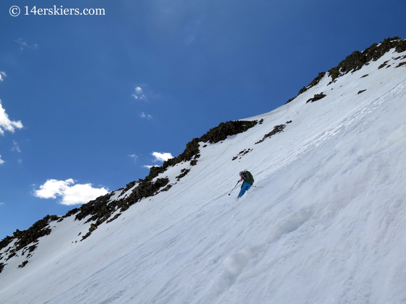 Natalie Moran backcountry skiing on Gladstone Peak. 