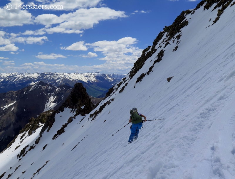 Natalie Moran backcountry skiing on Gladstone Peak. 