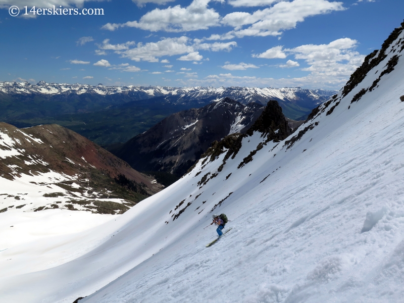 Natalie Moran backcountry skiing on Gladstone Peak. 