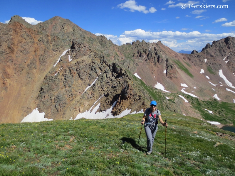 Natalia Moran climbing Grand Traverse Peak. 