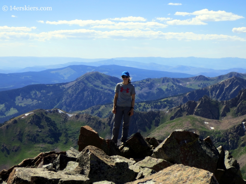 Natalia Moran on the summit of Grand Traverse Peak.