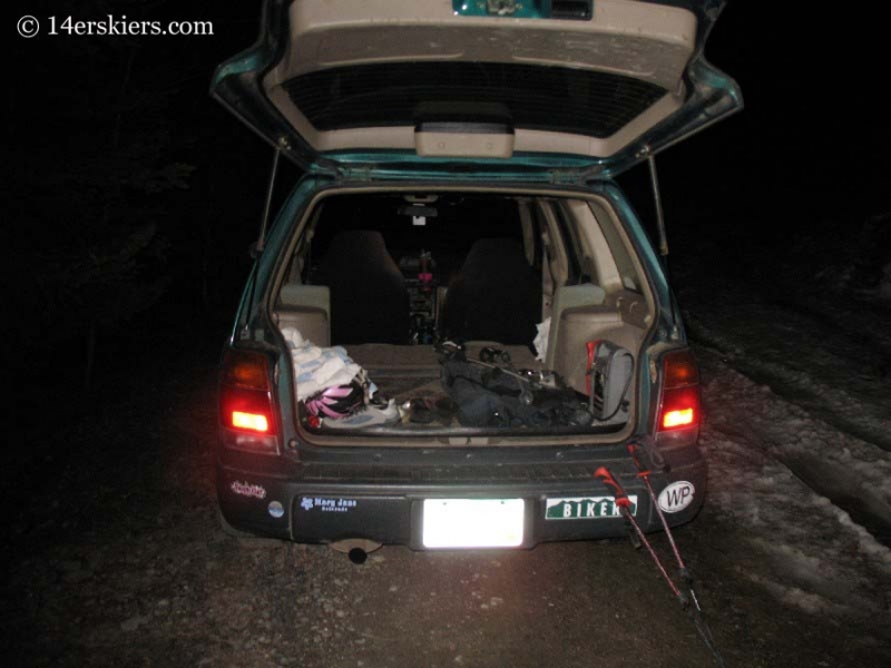 Car parked and ready to ski on Grays Peak.