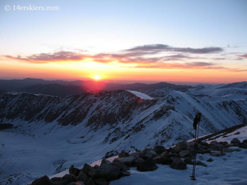 Sunrise seen from the summit of Grays Peak. 