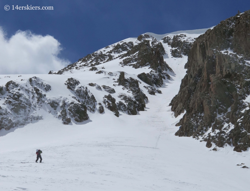 Backcountry skiing on Grizzly Couloir