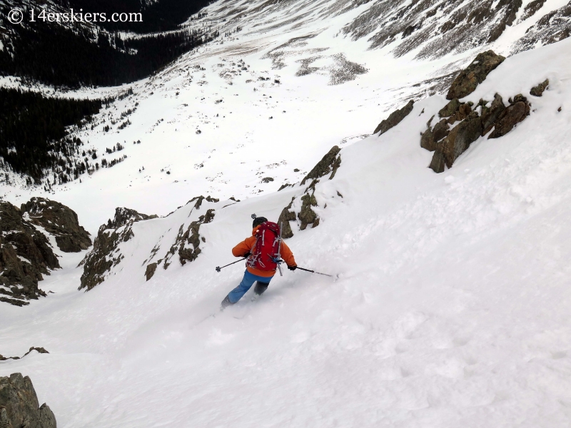 Gary Fondl backcountry skiing Grizzly Couloir. 