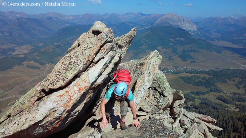 Brittany Konsella climbing Guides Ridge on Mount Crested Butte