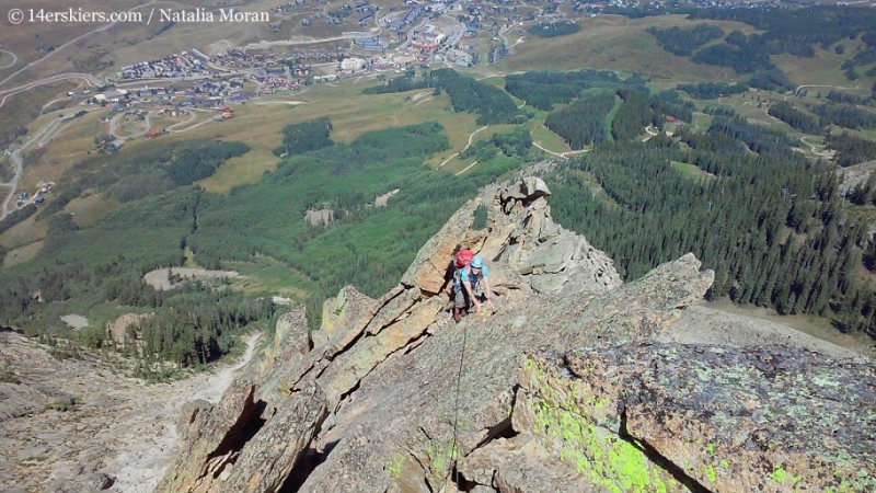 Brittany Konsella climbing Guides Ridge on Mount Crested Butte