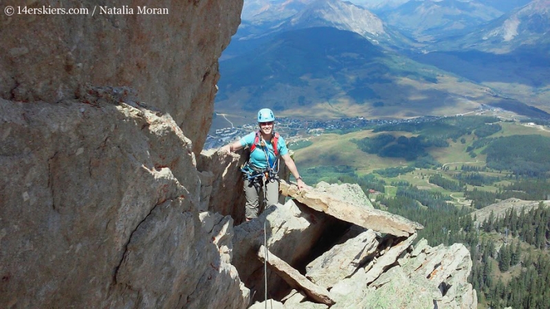 Brittany Konsella climbing Guides Ridge on Mount Crested Butte