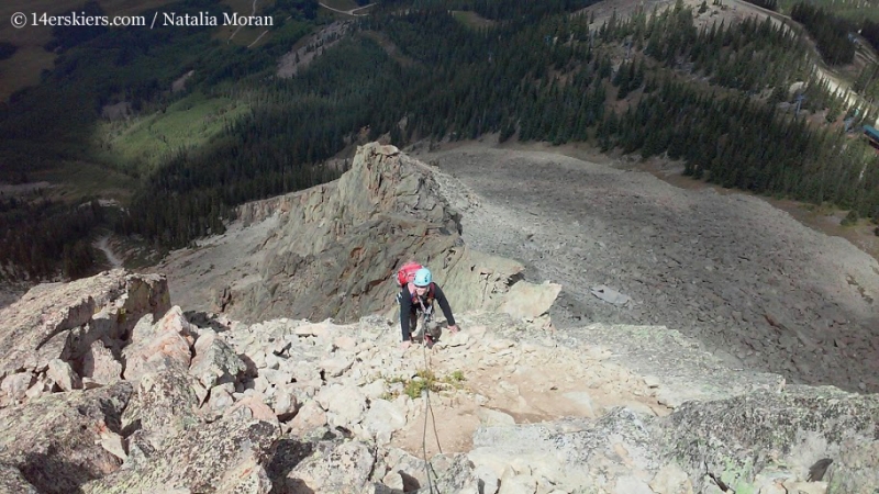 Brittany Konsella climbing Guides Ridge on Mount Crested Butte