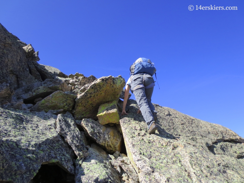 Natalia Moran climbing Guides Ridge on Mount Crested Butte