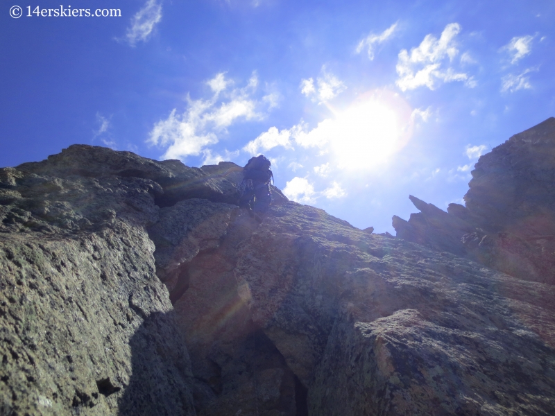 Natalia Moran climbing Guides Ridge on Mount Crested Butte