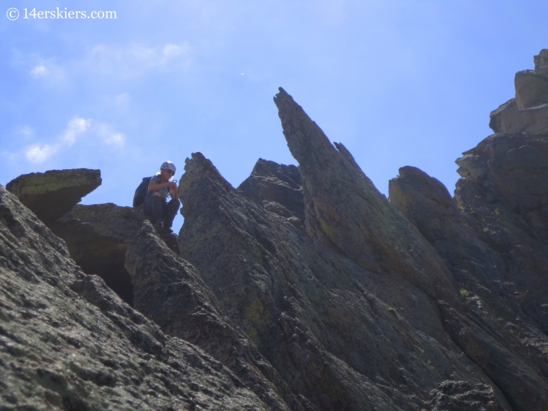 Natalia Moran climbing Guides Ridge on Mount Crested Butte