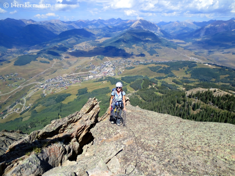 Natalia Moran climbing Guides Ridge on Mount Crested Butte