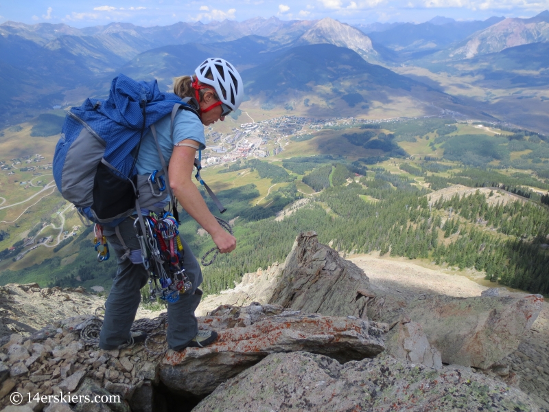 Natalia Moran climbing Guides Ridge on Mount Crested Butte